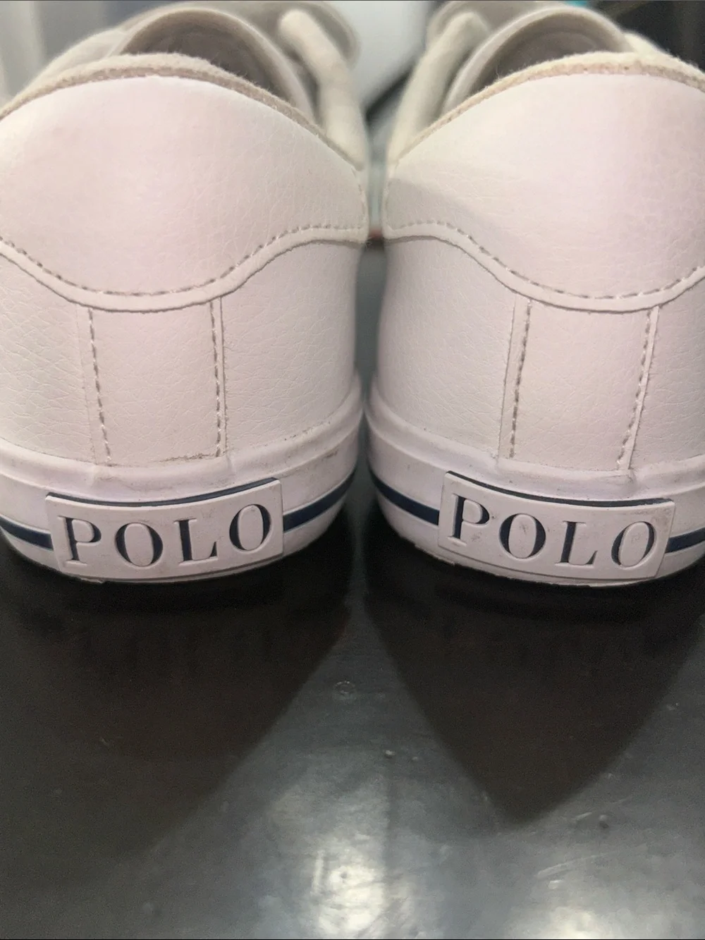 Polo by Ralph Lauren White Kids Velcro Sneakers with Navy Trim